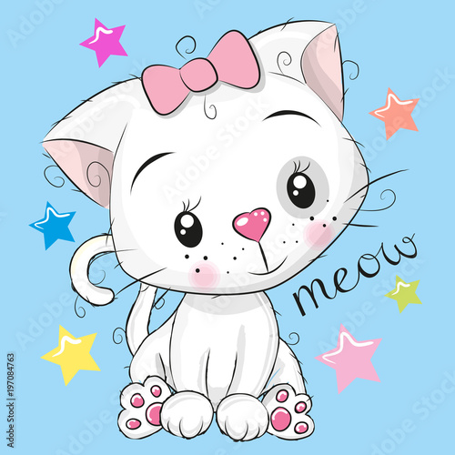 Cute kitten girl on a blue background