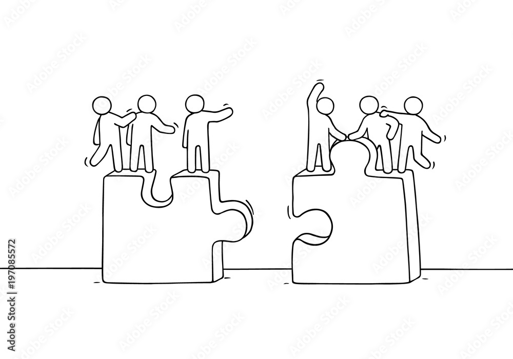 Cartoon working little people with puzzles. Cartoon working little people with puzzles.