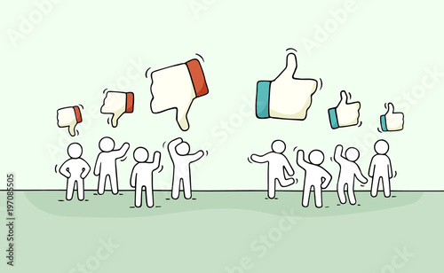  little people with like and dislike signs