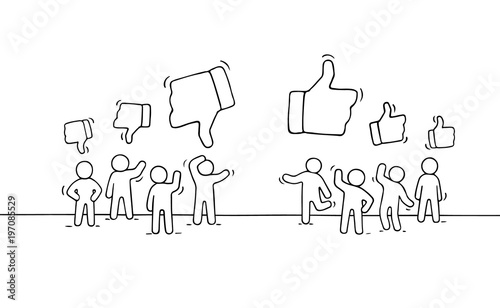 little people with like and dislike signs.