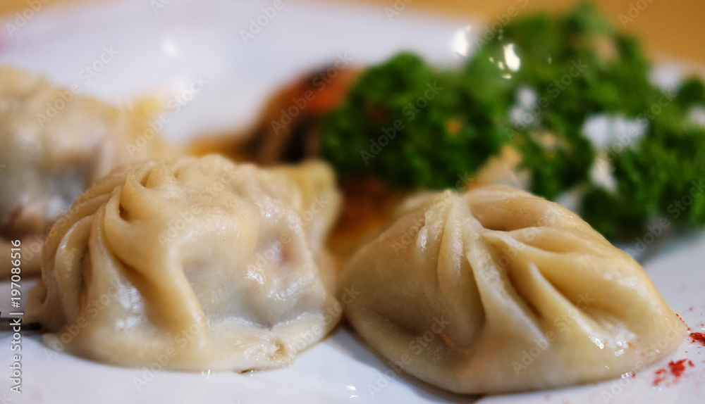 Dumplings, Manti - traditional meat dish of Central Asia