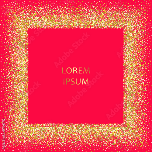 Gold glitter background. Gold sparkle frame. Vector illustration.