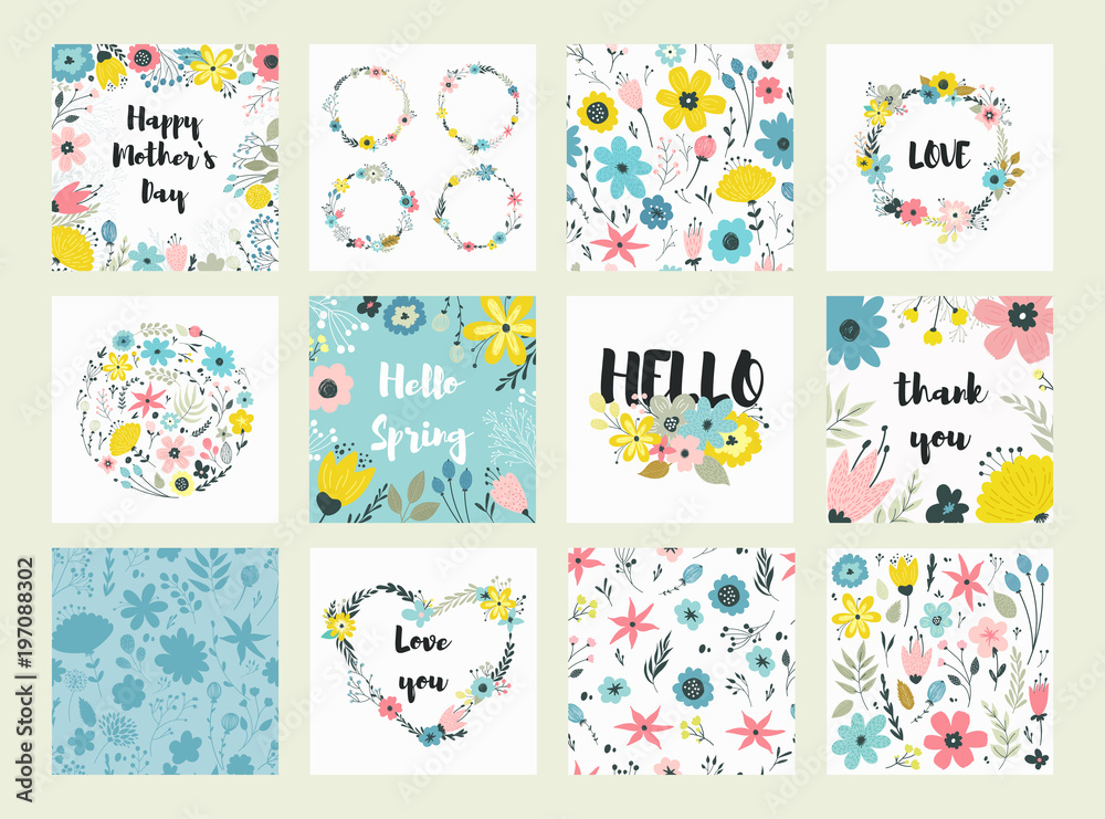 Beautiful greeting card with floral. Pastel flowers.