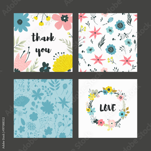 Beautiful greeting card with floral. Pastel flowers.
