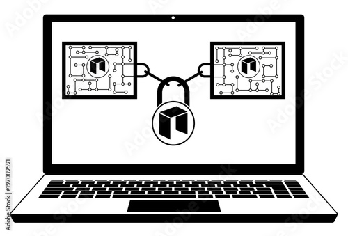 neo block chain technology on a screen laptop