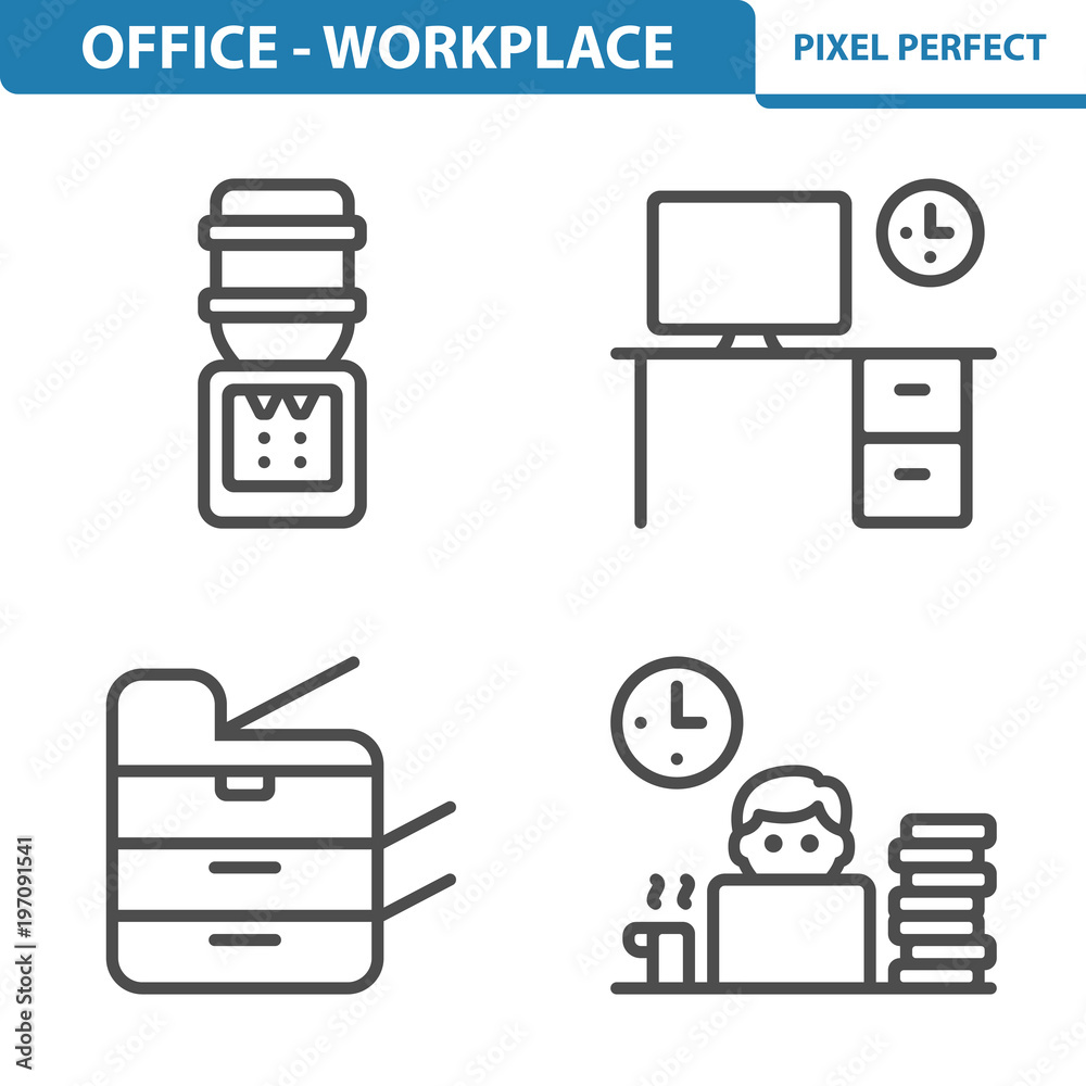 Office and Workplace Icons. Professional, pixel perfect icons depicting various office and workplace concepts. EPS 8 format. Office and Workplace Icons. Professional, pixel perfect icons depicting various office and workplace concepts. EPS 8 format.