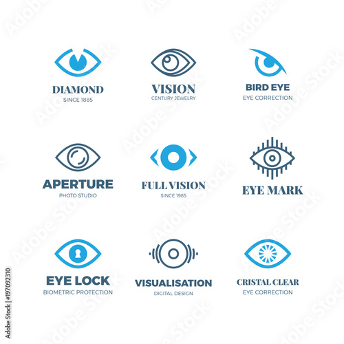 Magic eye logos. Mysterious sight symbols. Vision vector badges