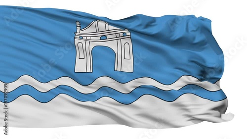 Biaroza Kartuskaja flag, city of Belarus, realistic animation isolated on white seamless loop - 10 seconds long (alpha channel is included) photo