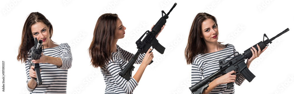 Pretty young girl holding a pistol Pretty young girl holding a pistol
