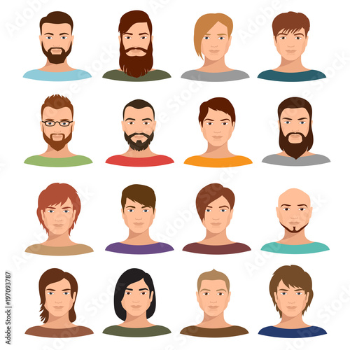 Adult male portraits vector collection. Internet profile mans cartoon faces