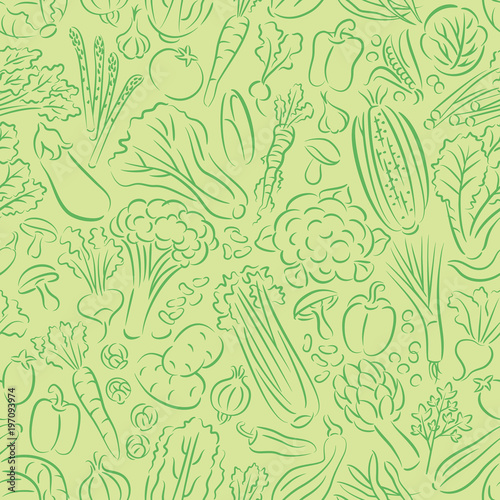 Vegetables Doodle Pattern-Green Background