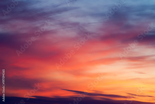 Dramatic sky at sunset  bright colored abstract clouds 