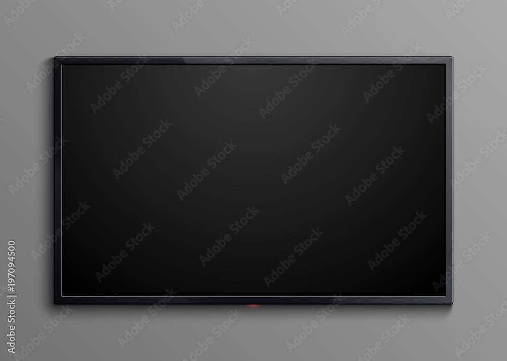 Realistic black television screen isolated. 3d blank led monitor display vector mockup Realistic black television screen isolated. 3d blank led monitor display vector mockup