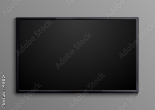 Realistic black television screen isolated. 3d blank led monitor display vector mockup