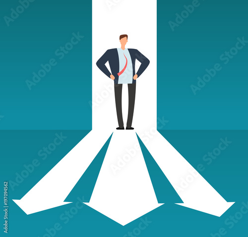 Businessman looking at pathway with many directions. Success business choice and investment risque vector concept