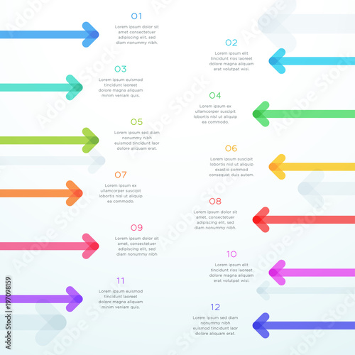 Abstract Vector Arrow 12 Step Vertical Infographic