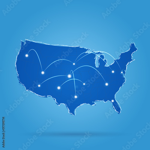 USA map with blue network