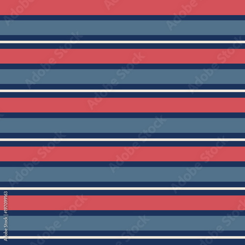 Seamless vector pattern with vintage blue and red horizontal stripes in repeat.