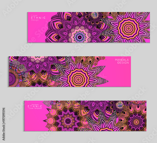 Ethnic banners template with floral Mandala ornament.