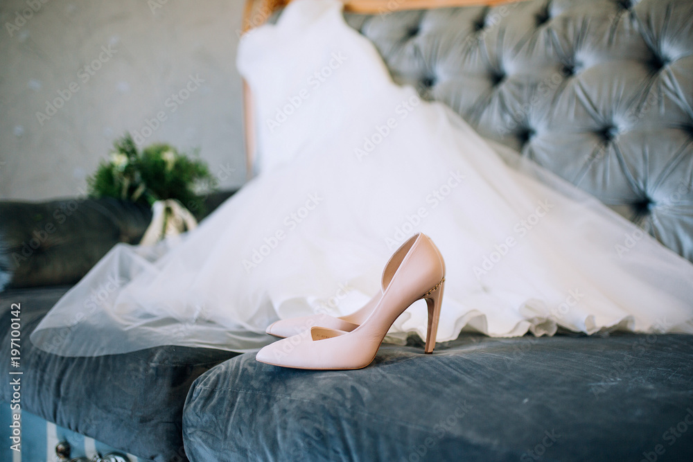 White wedding dress blue shoes hotsell