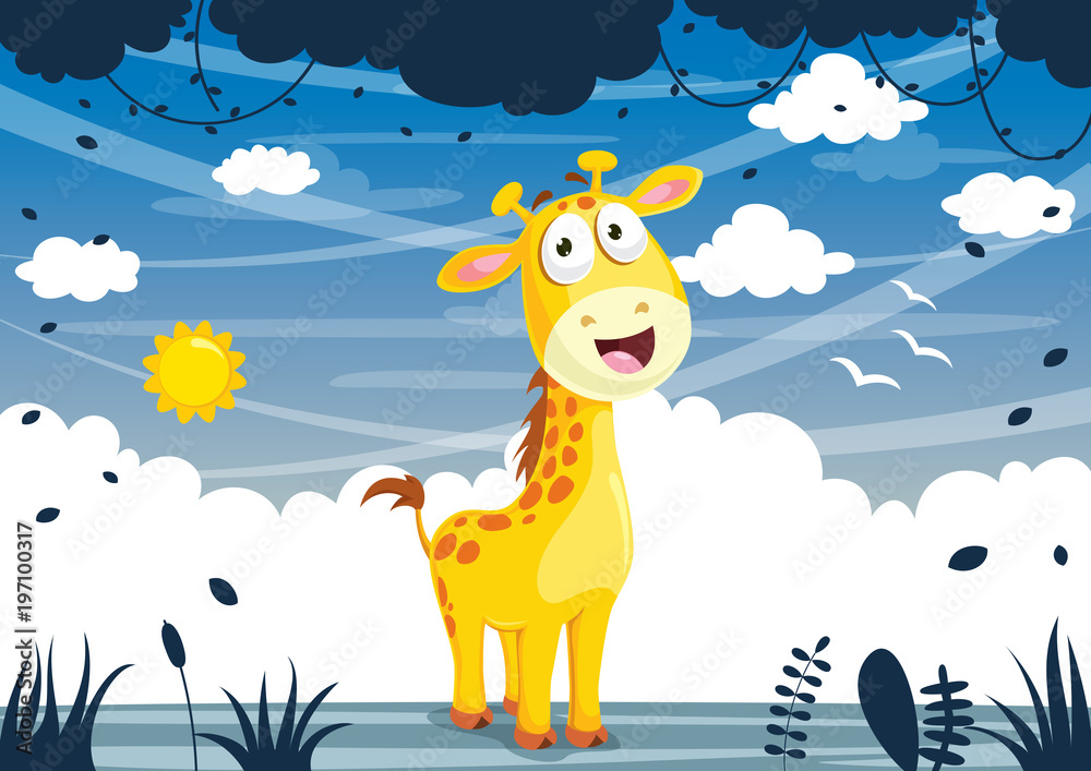 Fototapeta Vector Illustration Of Cartoon Giraffe
