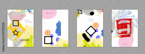 Abstract collage made with scribbles  markercanyon strokesblack geometric shapes