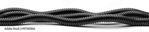 Black corrugated pipe for installation of electrical cable. Plastic curvilinear hoses set.