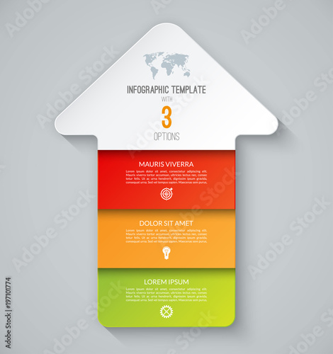 Infographic template in the form of an arrow pointing up. Business concept with 3 steps, options. Can be used for workflow layout, diagram, chart, graph, web design. Vector illustration