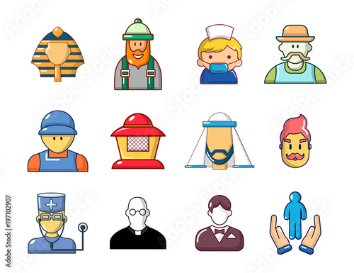 Men avatar icon set, cartoon style