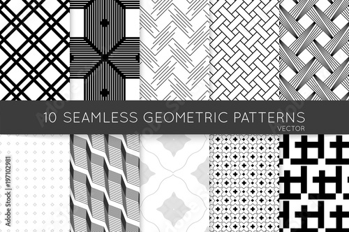 Collection of black and white seamless patterns