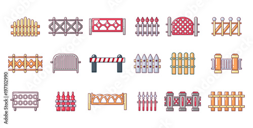 Barrier icon set, cartoon style