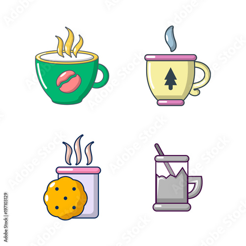 Tea cups icon set  cartoon style