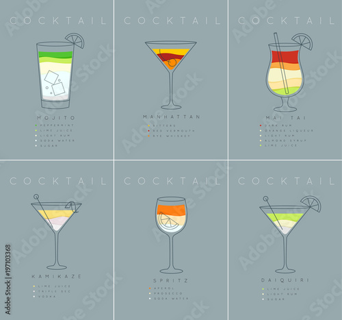 Poster cocktails Mojito grayish blue