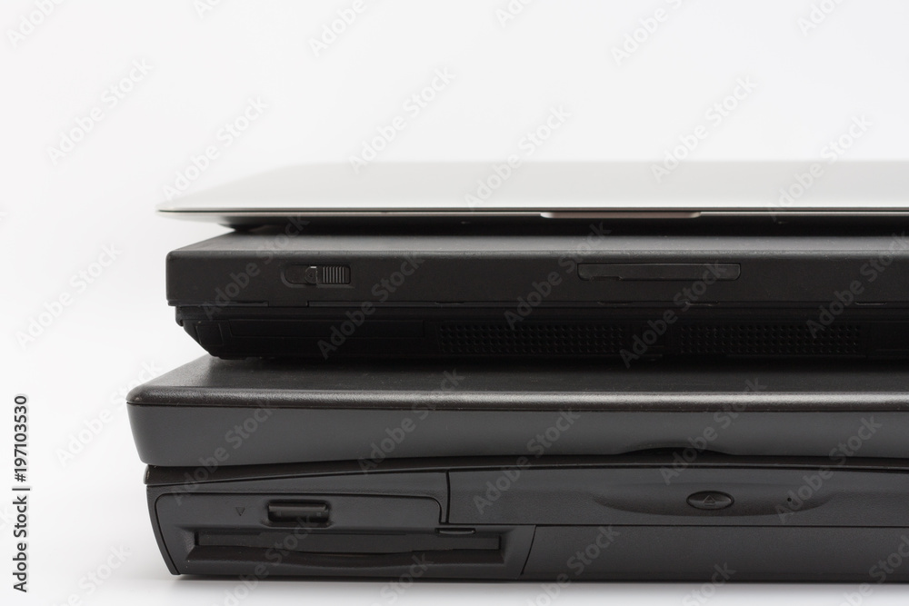 Comparing of laptops, new modern and old laptops, present and past Comparing of laptops, new modern and old laptops, present and past