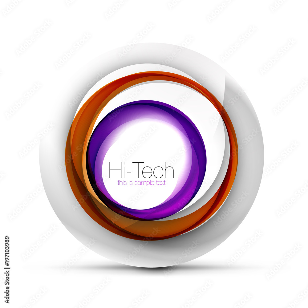 Digital techno sphere web banner, button or icon with text. Glossy swirl color abstract circle design, hi-tech futuristic symbol with color rings and grey metallic element Digital techno sphere web banner, button or icon with text. Glossy swirl color abstract circle design, hi-tech futuristic symbol with color rings and grey metallic element
