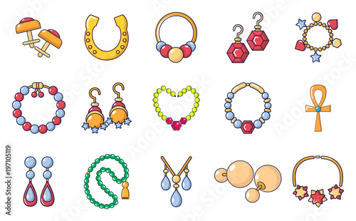 Jewerly icon set, cartoon style