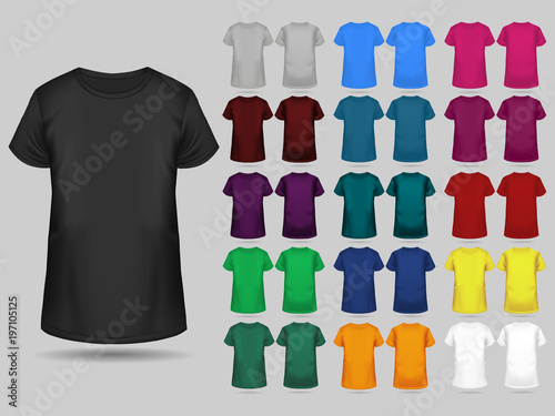 T-shirt templates collection of different colors for men and women, realistic gradient mesh vetor.