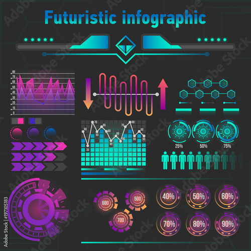 Abstract futuristic infographics, HUD elements, UI HUD Infographic layout, Web UI elements collection.