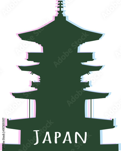 Silhouette japan bilding - icon - stereo effect - anaglyph stere