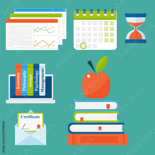 Online education vector staff training book store distant educationary icons learning knowledge illustration photo