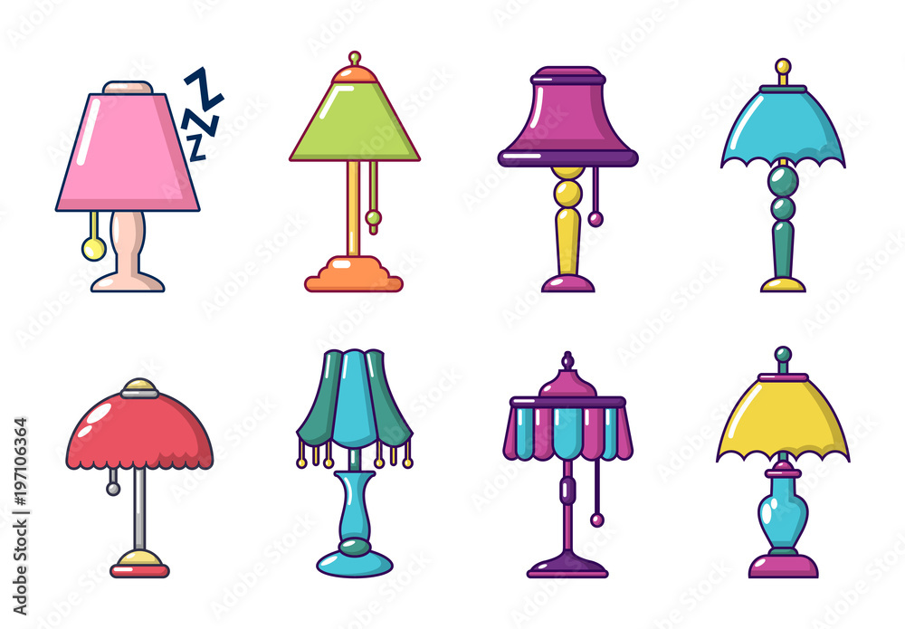 Lamp icon set, cartoon style Lamp icon set, cartoon style