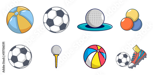 Balls icon set, cartoon style