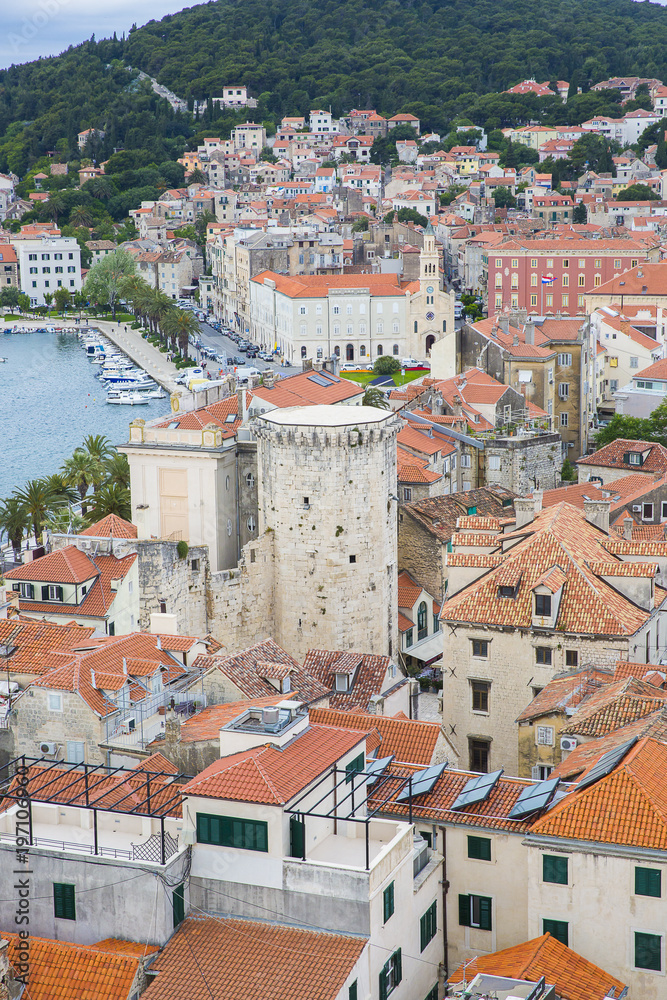 Historic Split rooftops panoramic view, Dalmatia, Croatia