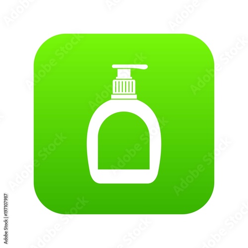 Bottle with liquid soap icon digital green