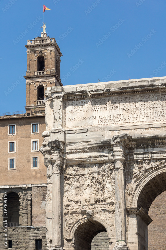 Septimius Severus Arch at Roman Forum in city of Rome, Italy