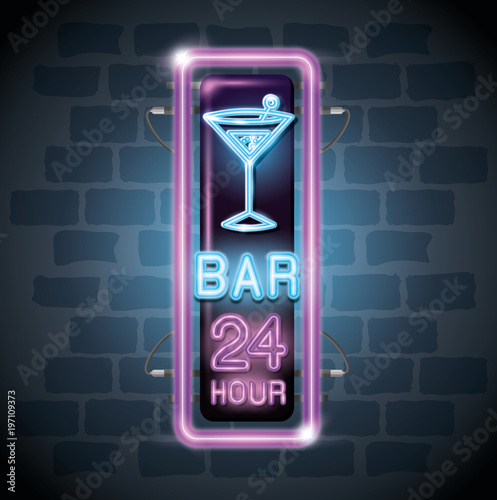 cocktail drink neon label vector illustration design