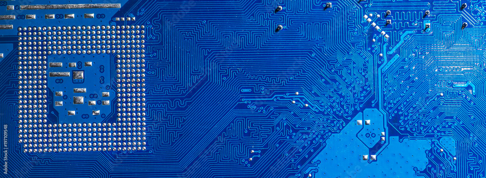 blue circuit board background of computer motherboard - obrazy, fototapety, plakaty 