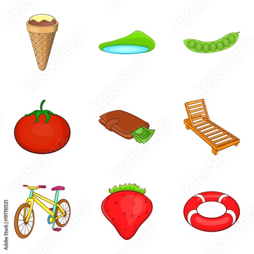 Outdoor activities icons set, cartoon style