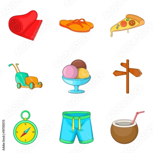 Holiday pay icons set, cartoon style