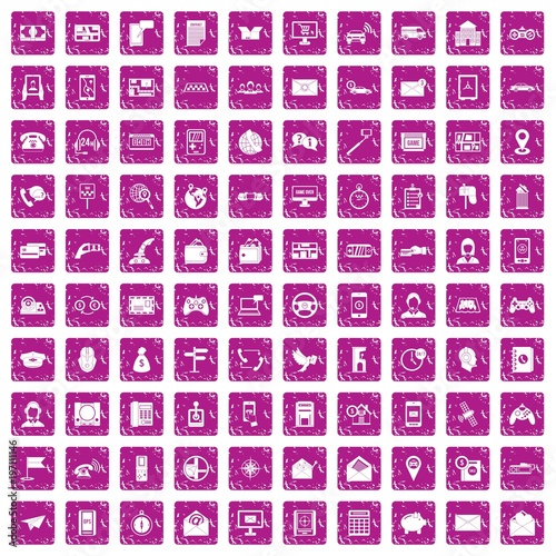 100 telephone icons set grunge pink